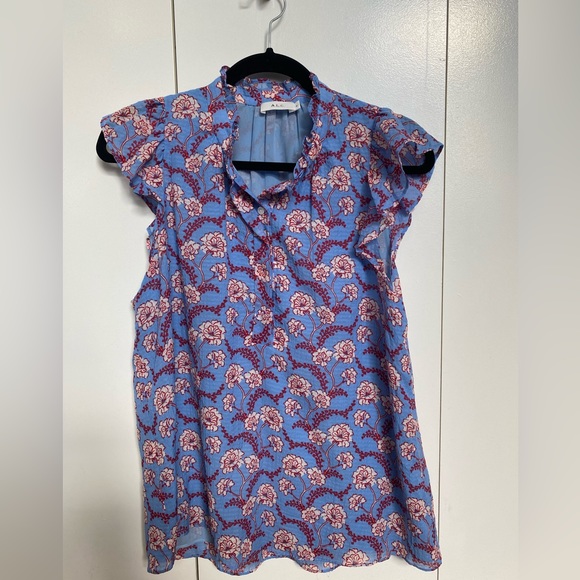 A.L.C. Foley High-Neck Floral Sleeveless Top Blue Ruffle Size 6 - Picture 3 of 7